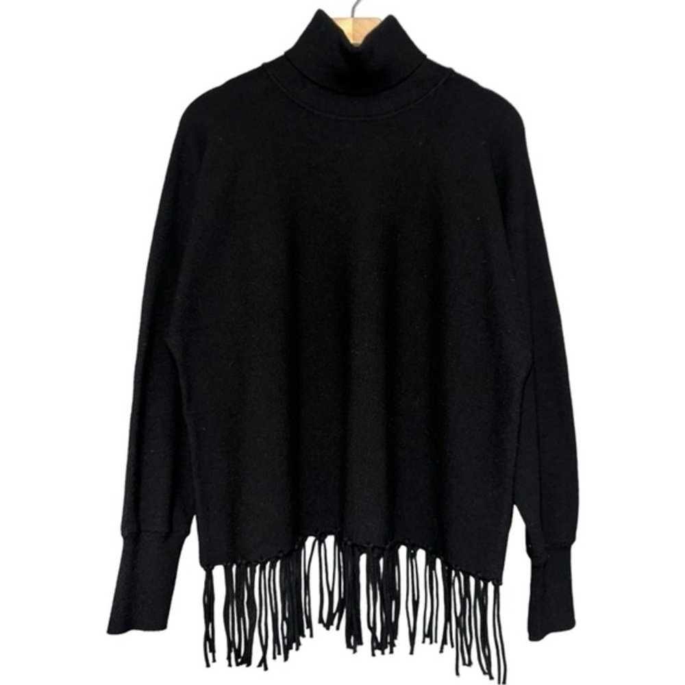 Carmen Marc Valvo Women’s Size S Black Turtleneck Fringe Hem Sweater